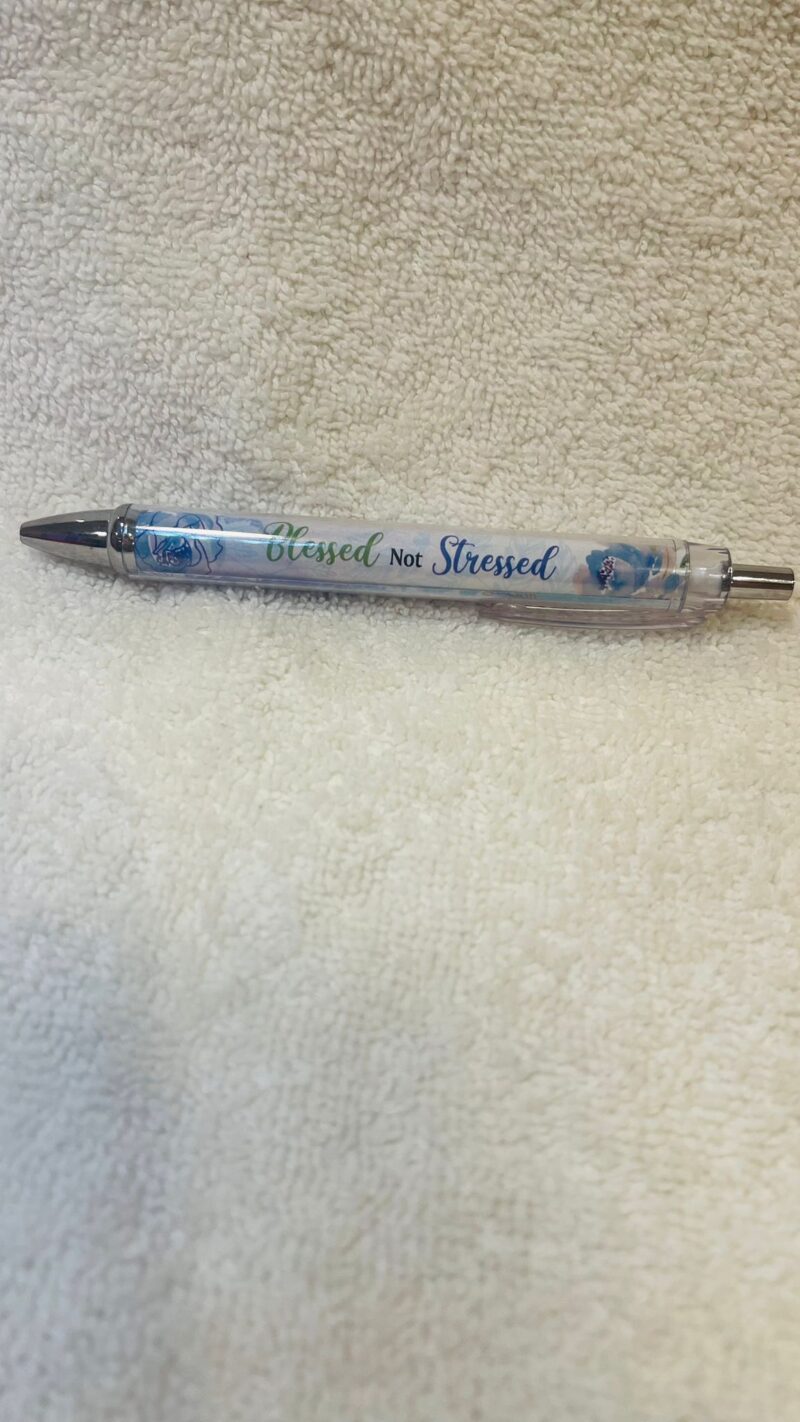 Blue "Blessed Not Stressed" Pen