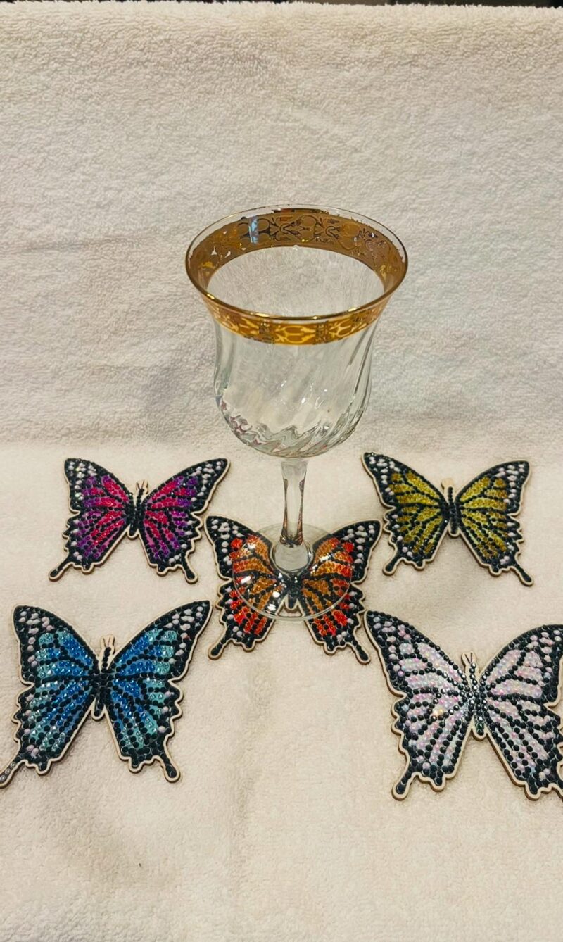 Handmade Butterfly Beaded Coasters (Set of 5)