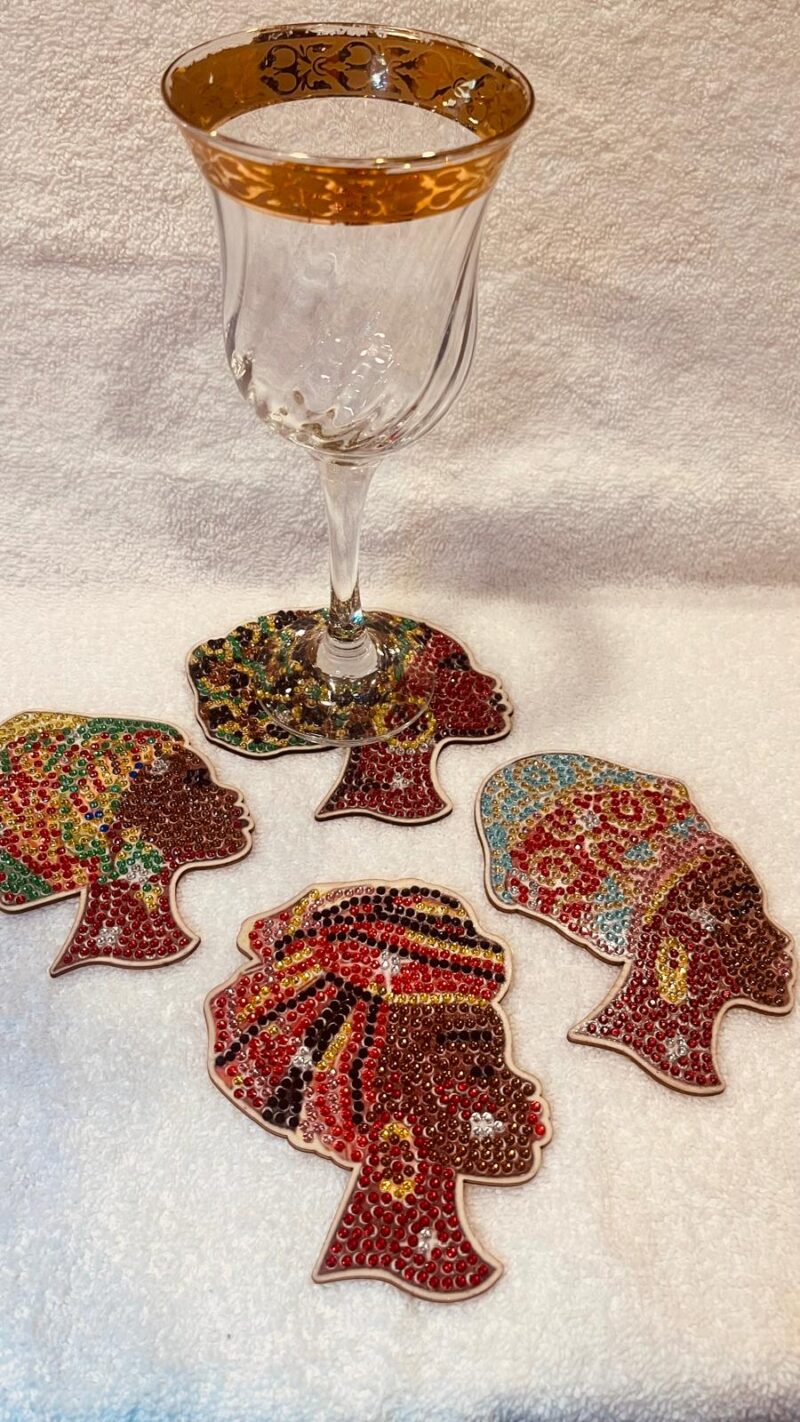 African Women Handmade Beaded Coasters (Set of 4 without Holder) - Image 11